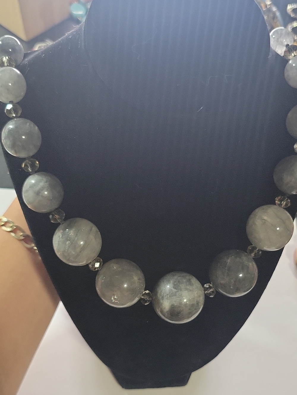 Huge Vintage Gray Beaded Statement Necklace - Elegant Women’s Jewelry
